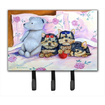 Carolines Treasures Yorkie Puppies Three In A Row Leash Holder or Key Hook 7192TH68